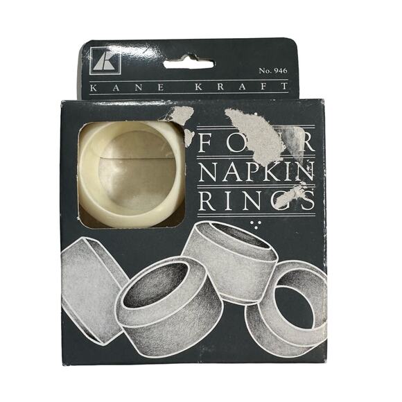 3/$20 Kane Kraft VTG New In Box NOS Ivory White Set Of 4 Plastic Napkin Rings - Picture 1 of 3